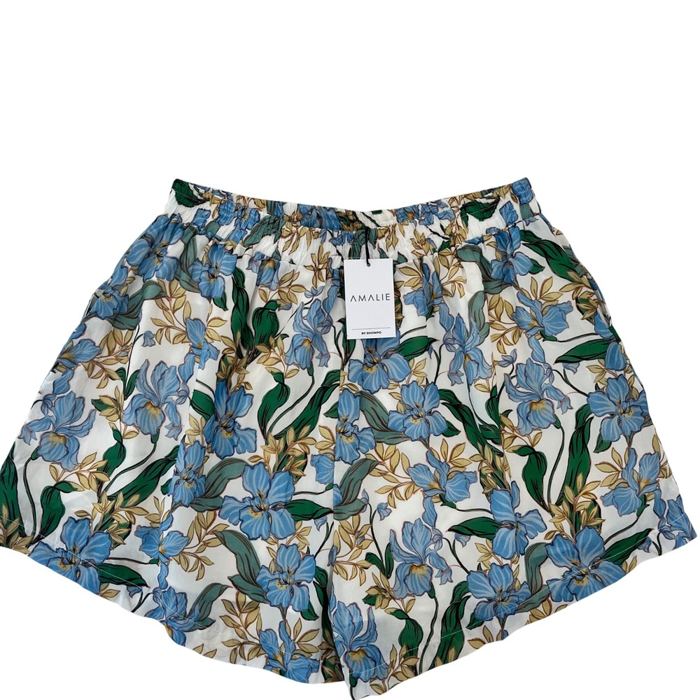 Amalie the Label x Showpo Women's Shorts Floral Blue NWT Size 12 Elastic Relaxed